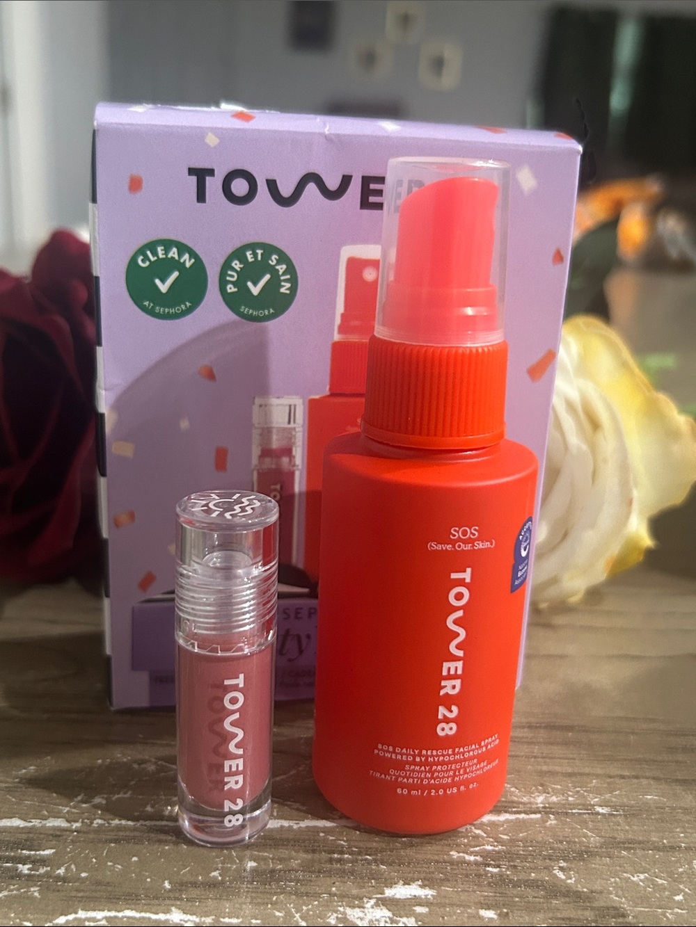 Tower 28 Facial Spray & Lip Gloss Duo - Red & Mauve Pink